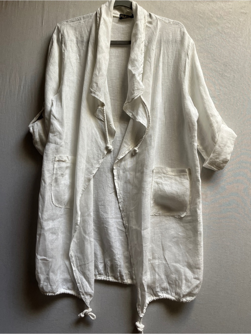 Me & Gee Size S White 100% Linen Open Front Lightweight Cardigan Jacket Italy